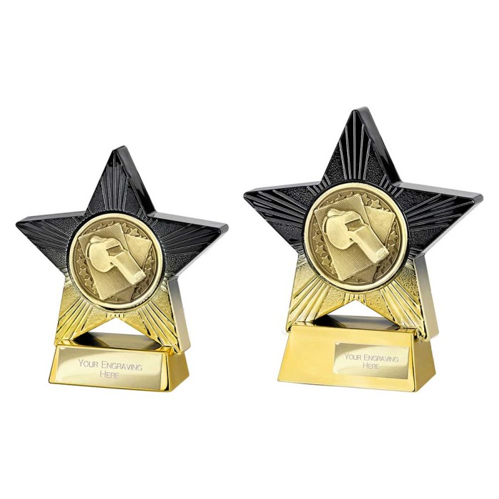 SUPERSTAR FOOTBALL REFEREE RESIN TROPHY - 2 SIZES - 11CM & 14CM